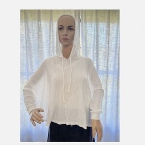 Chaser Waffle Weave Batwing White LS Hoodie Size Small New With Tags
